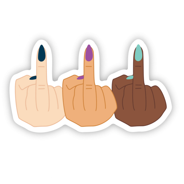 Sticker of three middle fingers from women in different skin tones